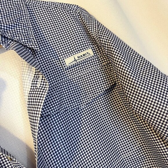 Habit‎ Mens Performance UPF 40 Long Sleeve Shirt L Blue Gingham Check Outdoor - Picture 5 of 5